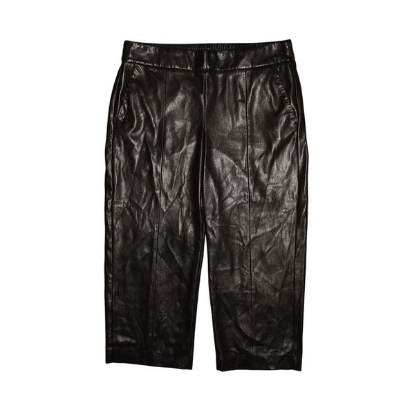 CHICO'S $99 Black Faux Leather Cropped Pant Elastic Waist Chico's 3 / US XL - Picture 1 of 3